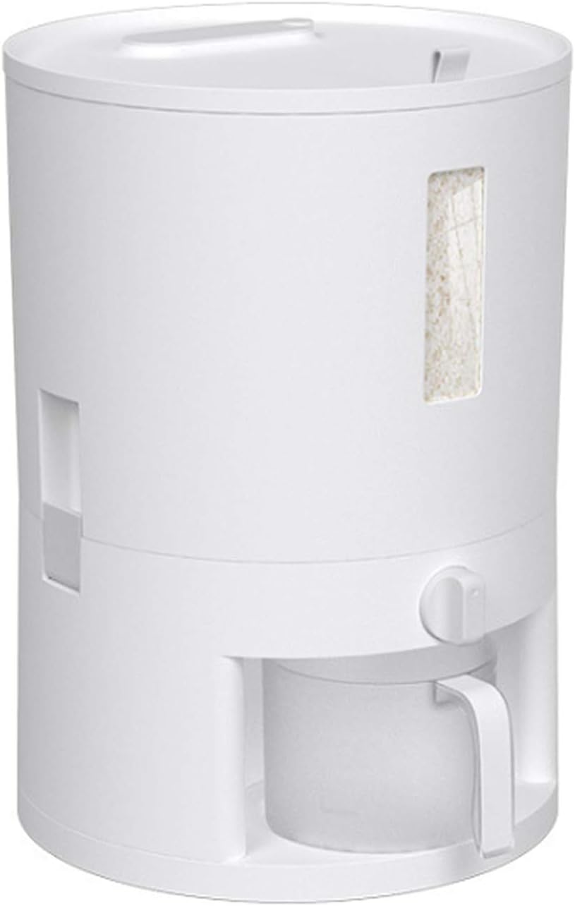 Rice Dispenser Storage Container Cereal Dry Food Storage Box13 Lbs Airtight Household Rice Bucket with Lid and Measuring Cup (white)
