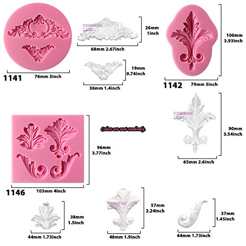 Funshowcase Baroque Style Curlicues Scroll Lace Fondant Silicone Mold for Sugarcraft, Cake Border Decoration, Cupcake Topper, Jewelry, Polymer Clay, Crafting Projects, 5 in Set - Thumbnail 4