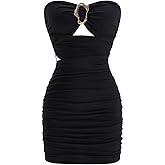 winkbay Women's Ruched Bodycon Tube Top Dress Y2k Cut Out Strapless Mini Party Club Dresses