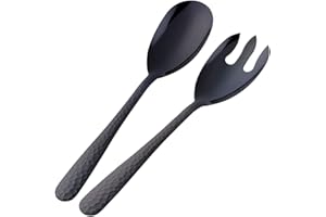 BISDA 2-Piece Salad Serving Set Include Spoon Fork 12 inch, Black Utensils, Dishwasher Safe