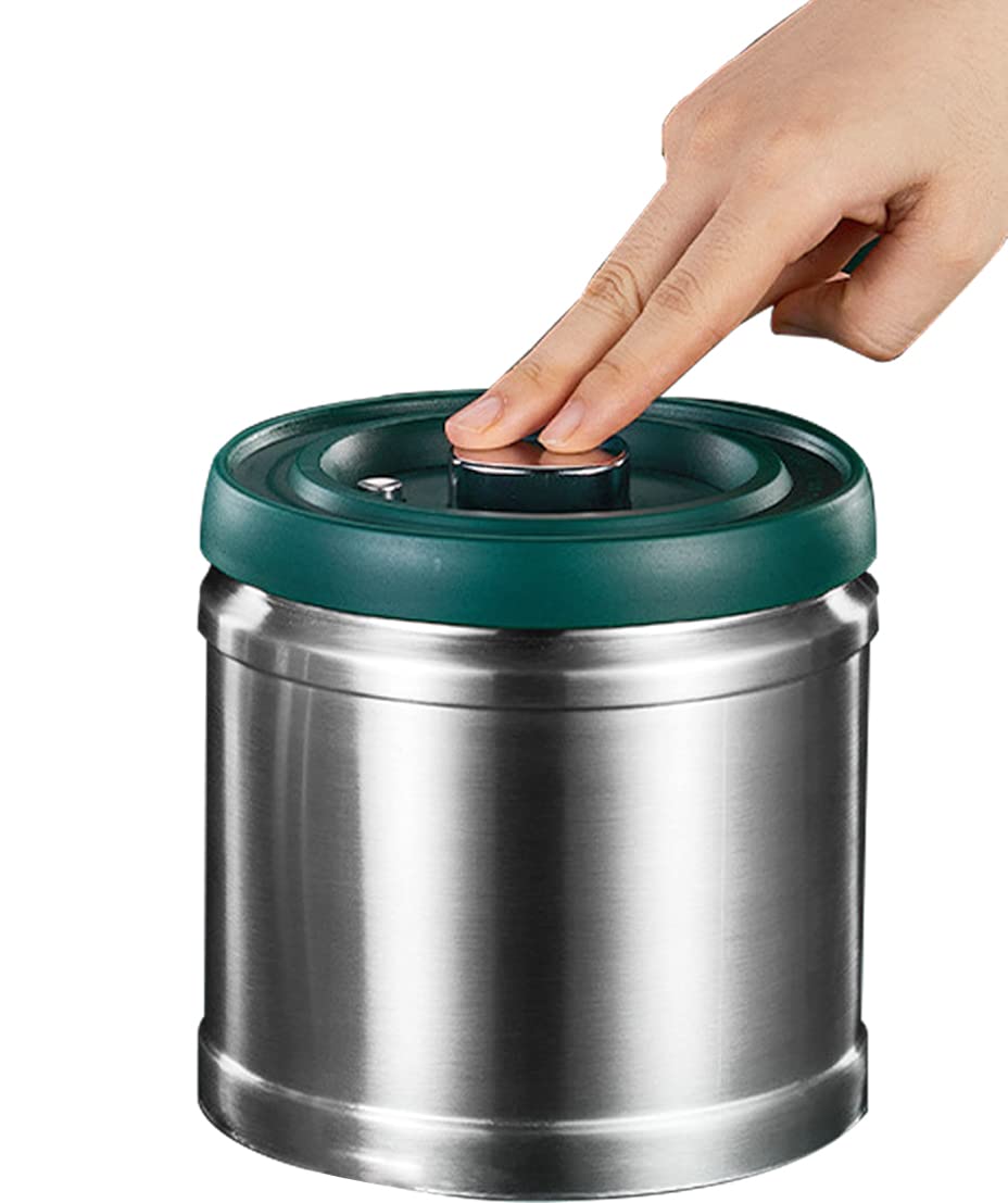Mekeran Sealed Coffee Canister with Vacuum Pump, 1.6L Stainless Steel Container with Button to Vacuuming or Releasing for Storing Coffee Beans, Coffee Grounds, Tea and Nuts etc.