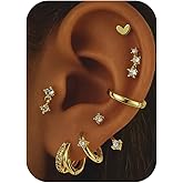PARIVEA Small Gold Hoop Earrings for Women -7 Pairs Hypoallergenic 14K Gold Plated Stud Huggie Earring Sets for Multiple Piercing Cute Dainty Earring Stacks Cartilage Studs Trendy Gold Jewelry Gifts