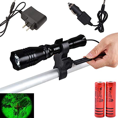 WINDFIRE WF-55B Green Cree LED Tactical Hunting Light Super Long Beam 350 Yards Coyote Hog Fox Predator Varmint Hunting Flashlight Kit with Remote Switch & Scope Mount 18650 Rechargeable Batteries