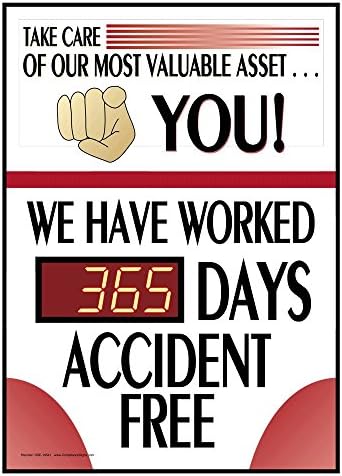 Take Care of Our Most Valuable Asset You! _ Days Accident Free Digital Safety Scoreboard, 28x20 inch PVC with Frame by ComplianceSigns.