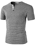 H2H Men Henley Neck Raglan Short Sleeve Contrast Color Patch Casual T-Shirt Charcoal US L/Asia XL (CMTTS0191)