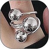 Rrdaily Unique Gold Ball Statement Ring for Women,Exaggerated Silver Open Round Ball Wrap Rings,Fashion Irregular Layered Adjustable Chunky Knuckle Ring