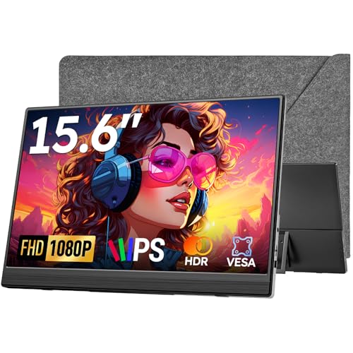Dopesplay Portable Monitor 15.6 Zoll, 1080P Tragbarer Monitor mit Lautsprecher/Ständer, Ultra-schlank USB-C & HDMI Externes Display für Laptop/PC/Mac/