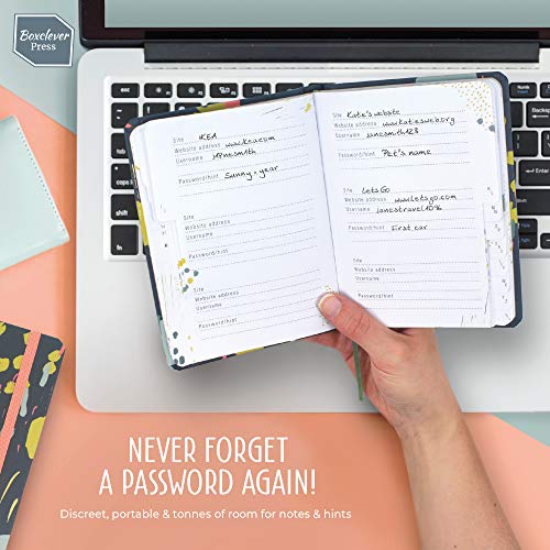 Password Book with tabs. Boxclever Press hardback Password Organizer with alphabetized tabs. Small Pocket Size Password Keeper for Internet login, Website Address, username. (Multi)