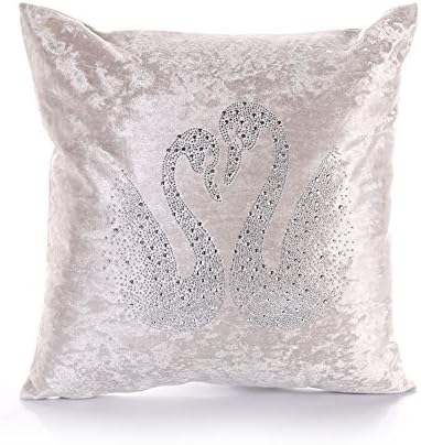 Elimit Throw Pillow Luxurious Cushion Covers Velvet Fabric Pretty Swan Bling Rhinestone Super Soft Pillow cases Decorative for Sofa for Bed 18" x 18" (TER White)