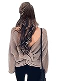 Glamaker Women's Sexy V Neck Backless Long Sleeve Pullover Knit Sweater
