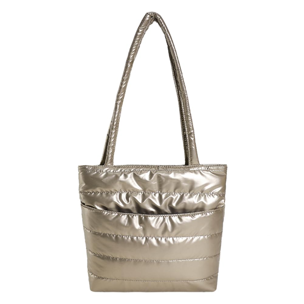 Large Capacity Puffy Tote Handbag Versatile Lightweight Handbag Winter Dating Bag Women Quilted Shoulder Bag