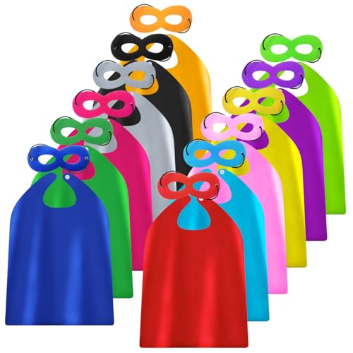 ADJOY Kids Superhero Capes and Masks 12 Sets - Birthday Party Super Hero Capes for Children
