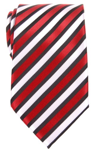 Retreez Retro Three-Color Striped Woven Microfiber Men's Tie - Red, Black, White