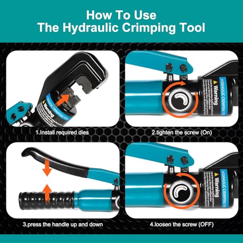 Hydraulic Crimping Tool, 10-Ton Crimper for 12-2/0 AWG Wire, Battery Cable & Cable Lugs, with 9 Dies for Wire Terminals, Railing & Lug Crimping