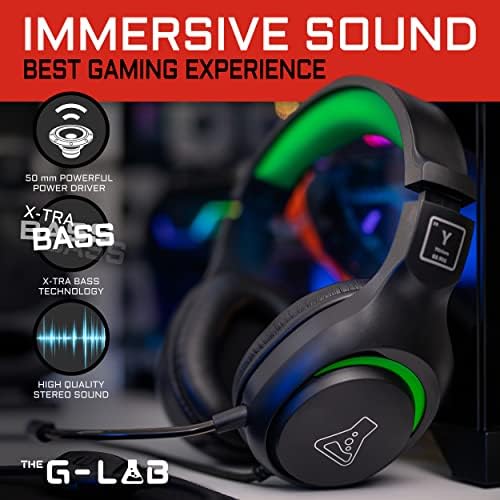 The g-lab - korp yttrium - fones de ouvido para jogos para pc, ps4, ps5, xbox, switch, fones de ouvido para jogos com microfone dobrável, fones de ouvido estéreo para jogadores com microfone - microfone com entrada de 3,5 mm