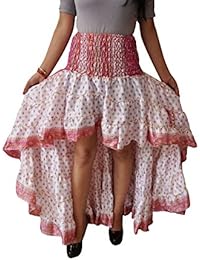 Womens Hi Low Skirt Vintage Recycled Sari Cherished Cheer Full Flare Tiered Ruffle Flirty Skirts S/M