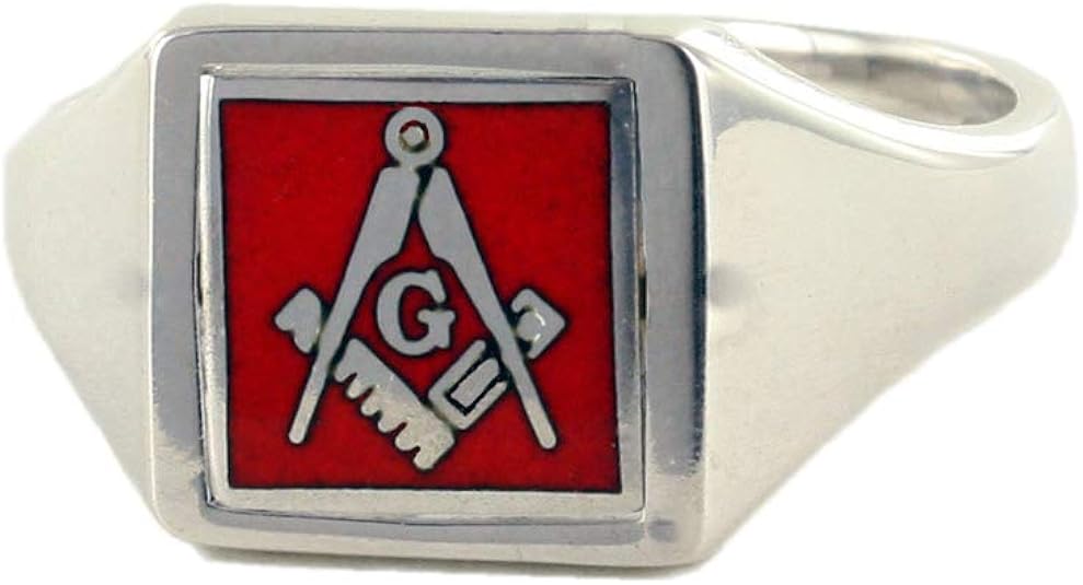 Masonic Ring Freimaurerischer roter quadratischer Kopf massiver Silber