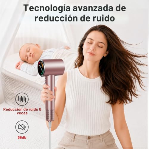 Professional Hair Dryer, High Speed, 160000 RPM, Quick Drying, 500 M Ions, Temperature Control, with Magnetic Diffuser Nozzle, 4 Temperatures, 2 Speed, for All Hair Types