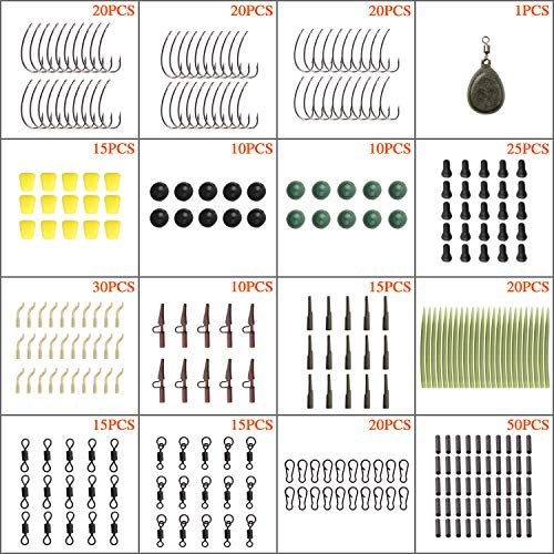 Shaddock 296 TLG Karpfen Angelzubehör Set mit Wirbel Perlen Karpfenhaken Anti-Tangle-Ärmeln Clips Hühneraugen Aligner… – Bild 5