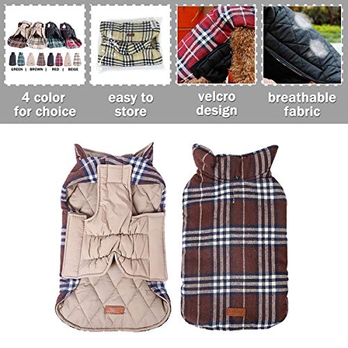 DogLemi Cozy Waterproof Windproof Reversible British Style Plaid Dog Vest Winter Coat Warm Dog Apparel for Cold Weather Dog Jacket for Double Sided Available - Brown - S - Thumbnail 3