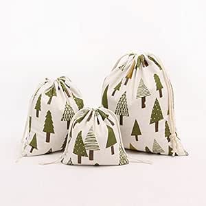 Shuzhen,3pcs Fresco árboles de Navidad Impreso algodón Lino Bolsa de