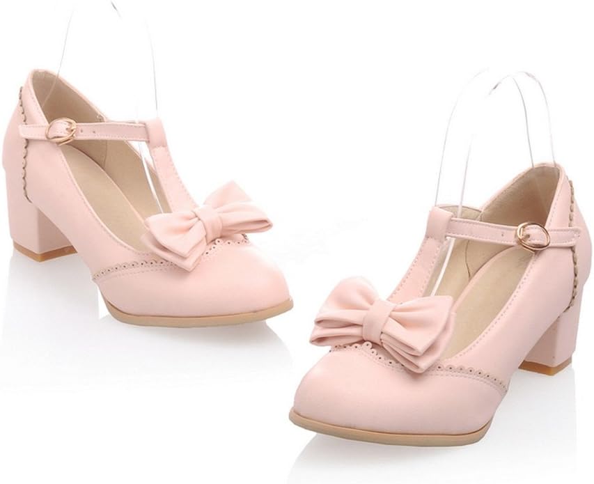 Women's Mid Chunky Heel Lolita Shoes Cute Bow Cosplay Mary Jane Pumps