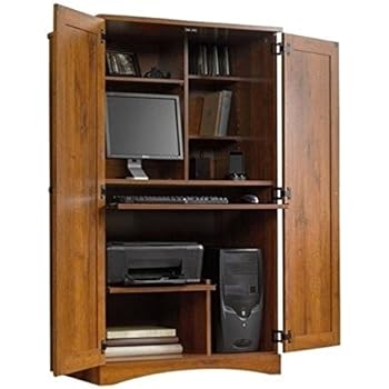 Amazon Com Pemberly Row Cinnamon Cherry Computer Armoire Kitchen