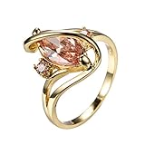Bamos Jewelry Gold Plated S Style Ring Big Champagne CZ Women Ring Party Queen Women Ring Statement Promise Wedding Gold Ring For Women