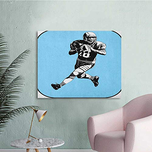 Anzhutwelve Sports Art Decor Decals Stickers American Football League Game Rugby Player Run Original Retro Illustration Poster Paper Blue Black White W28 xL20