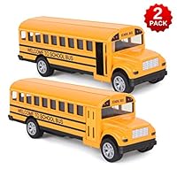 Think Wing School Bus Toy for Toddlers - 5 Inch 2 Set Die-cast Play Vehicles Pull Back car for Kids