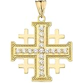 Religious Jewelry Fine 14k Yellow Gold Diamond Jerusalem Cross Pendant