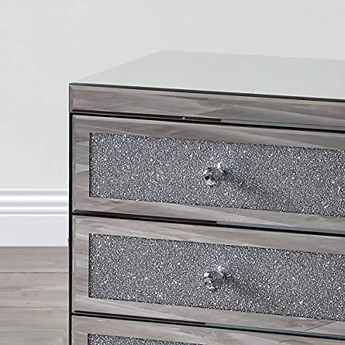 MIREO Mirrored Nightstand with 3 Drawers, Mirror Accent Silver Table