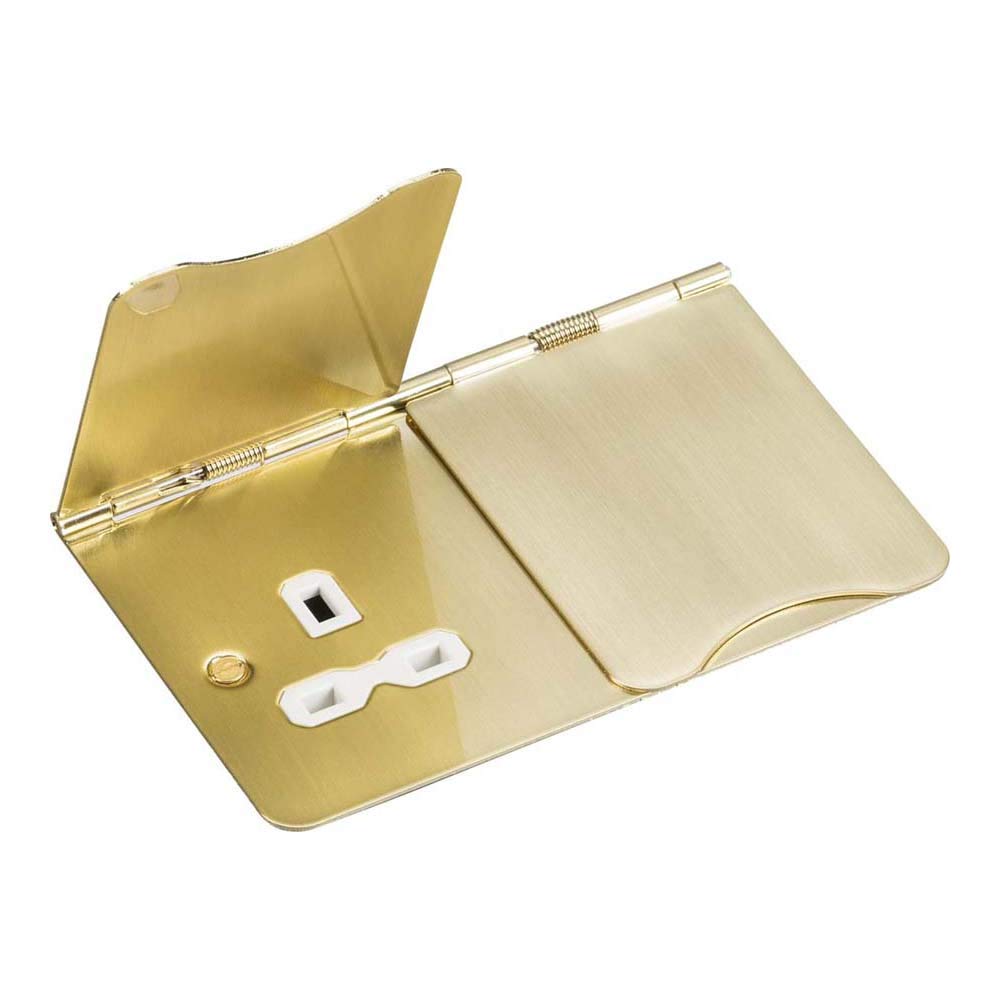 Knightsbridge FPR9UBBW Unswitched Floor Socket, Brushed Brass with White Insert, 13 A, 2G