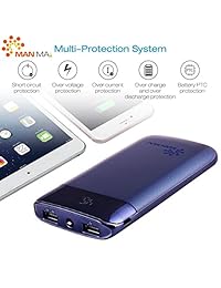 MANMAI 20000mAh banco de energía (Puerto USB doble, 3.1A totales) Cargador externo portátil de batería, cargador portátil con luz LED para iPhone 7, iPhone 8, iPad Pro, Galaxy S8 Note8 y más