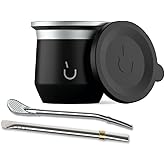BALIBETOV Yerba Mate Cup – Vacuum Insulated Stainless Steel Gourd with Silicone Cover & Non-Slip Base – Includes 2 Bombillas & Cleaning Brush – Unique Design, Easy to Clean