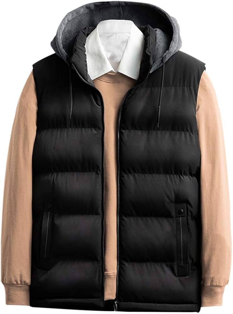 Men's Removable Hooded Puffer Vest Fall Winter Padded Quilted