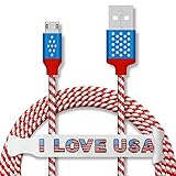 Micro USB Cable,Tenfly American USA Flag Color Nylon Braided Aluminum Head 4.9ft Lightning to USB Charging Cord Sync USB Data Cable for Android