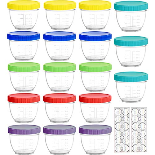 youngever - paquete de 18 para almacenamiento de alimentos para bebés, recipientes para alimentos para bebés de 4 oz con tapas, 6 colores surtidos, con etiquetas para tapas