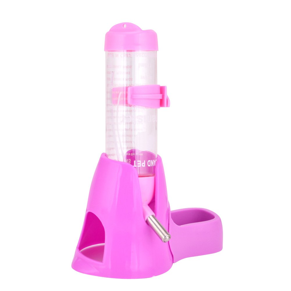125ml Pet Water Bottle,Pet Drinking Bottle with Food Container Base Hut for Hamsters Rats Guinea-pigs Ferrets Rabbits Small Animals Hanging Water Feeding Bottles Auto Dispenser (Pink)