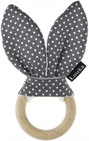 Louka Teether (Rabbit Ears with) – Beech Wood and Fabric. Unisex Baby Name – Handmade.