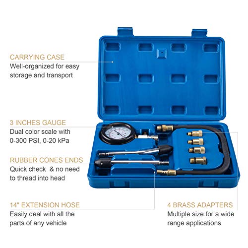 Auto Piston Spark Plug Compression Tester Kit | Automotive Fuel Petrol Gas Engine Motor Cylinder Pressure Gauge for Vehicle Marine Motorcycle ATV UTV Snowmobile Boat