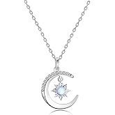 AiliFe Silver Sun and Moon Necklace for Women, Crescent Opal Pendant Necklace Dainty Trendy Celestial Necklace Jewelry Gift