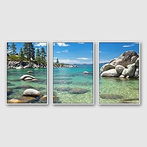 3 Piece Framed Canvas Wall Art for Living Room, Bedroom Lake Tahoe Canvas Prints for Modern Home Decoration Ready to Hang - 16"x24"x3 Panels