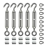 Amgate 5 PCS M5 Hook & Eye Turnbuckle + 10 PCS M3 Thimbles + 10 PCS Ferrules for 3/32