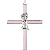 Roman Girl Kneeling to Pray Soft Pink and Silver 6 inch Zinc Alloy Metal Wall Cross