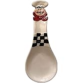 MT35 Fat Chef Kitchen Spoon Rest, Ceramic, White or Black, 8.6 x 3.5 Inches