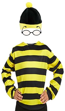 Girls Boys Black Yellow Striped Jumper Odlaw Bad Costume Glasses