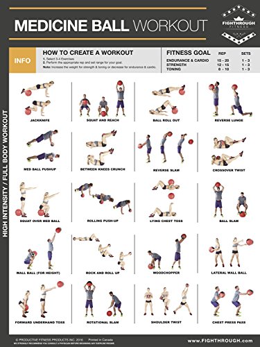 Medicine Ball High Intensity Workout - Laminated Poster / Chart - Strength & Cardio Training - Core - Chest - Legs - Shoulders & Back - Your Guide to Medicine Ball Training - 18”x24