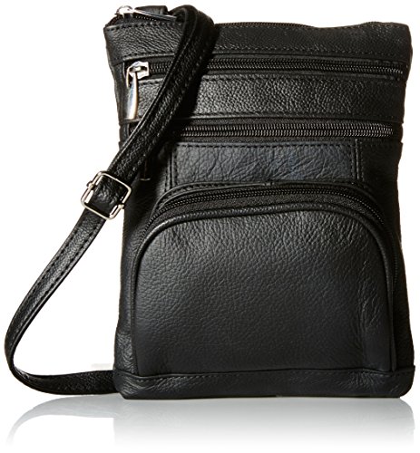 Roma Leathers Genuine Leather Multi Pocket Crossbody Bag (Black)