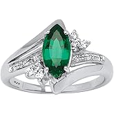 Palm Beach Jewelry Platinum-plated Sterling Silver Marquise Cut Created Green Emerald and Round Cubic Zirconia Ring Sizes 5-10